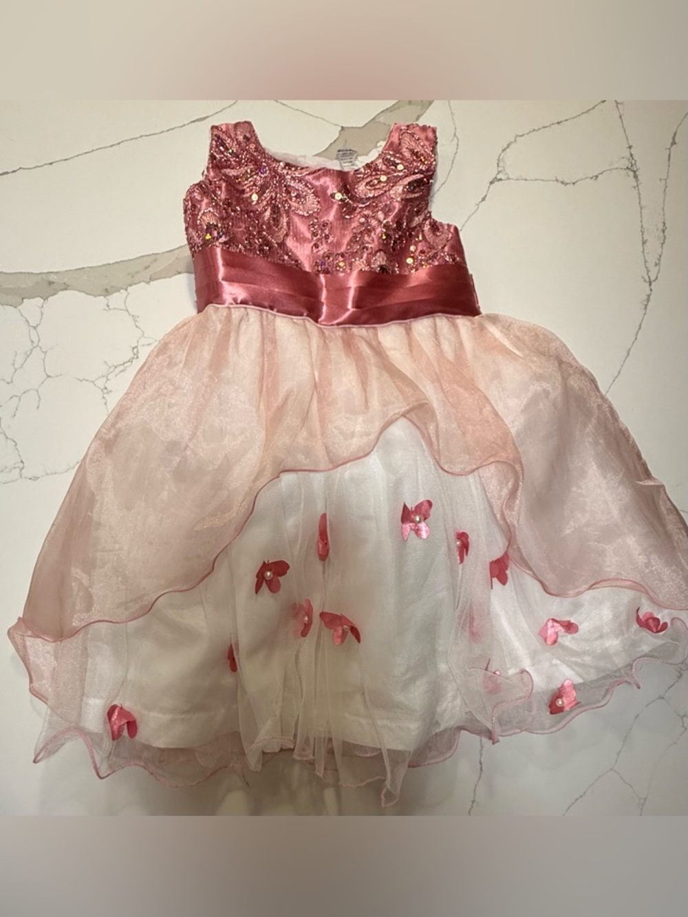 Girls Party Dress Pink Size 3T Sequin Lace Bodice Tulle Skirt Knee Lengths